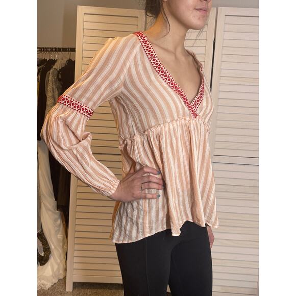 Lem Lem Striped V Neck Blouse Pink Cotton Size Small - Picture 5 of 13